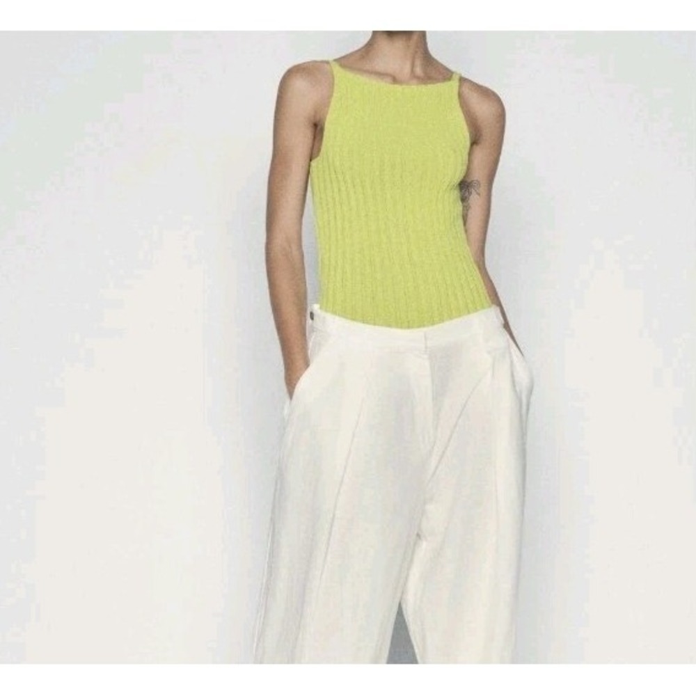 Zara Ribbed Knit Sleeveless Top Lime Size M NWT